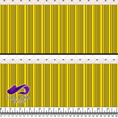Yellow fabric with vertical black stripes