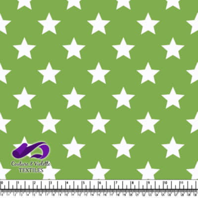 Tissu vert avec motif d'étoiles blanches