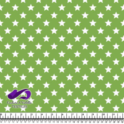 Tissu vert avec motif d'étoiles blanches