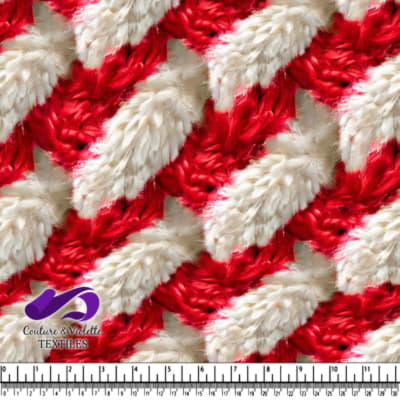 Gros plan sur un tissu tricoté texturé rouge et blanc