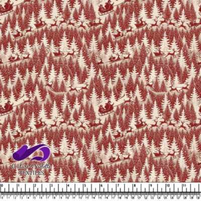 Le traîneau du Père Noël à travers une forêt