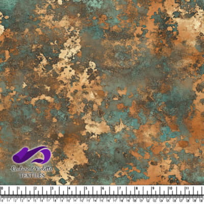 Motif de tissu texturé rustique avec un mélange de tons marron, sarcelle et beige