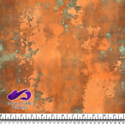 Orange and turquoise distressed textured fabric pattern