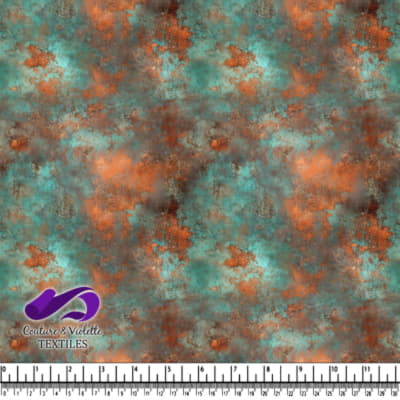 Abstract turquoise and rusty orange textured fabric pattern