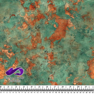 Abstract turquoise and copper metallic textured fabric pattern
