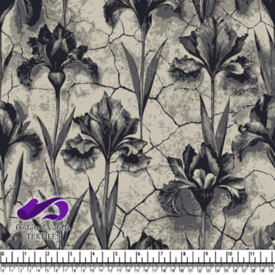 Motif floral vintage noir et blanc avec fond à texture craquelée