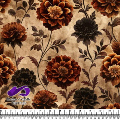 Motif floral vintage avec de grandes fleurs brunes et noires