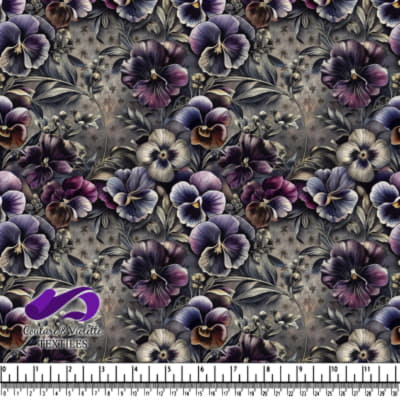 Motif floral vintage sombre avec pensées et feuillage