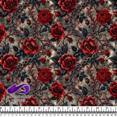 Dark gothic pattern with red roses chains