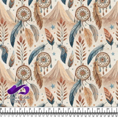 Motif bohème de capteurs de rêves avec plumes et feuilles sur fond texturé