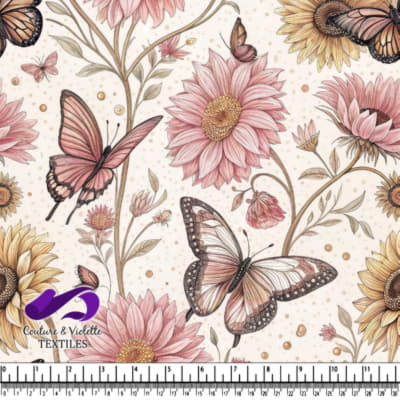 Fleurs roses et jaunes avec des papillons