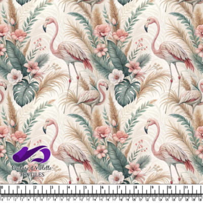 Elegant tropical flamingo with pastel flowers