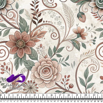 Motif floral vintage avec roses, feuilles et tourbillons