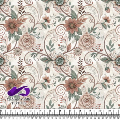 Motif floral vintage avec roses, feuilles et tourbillons