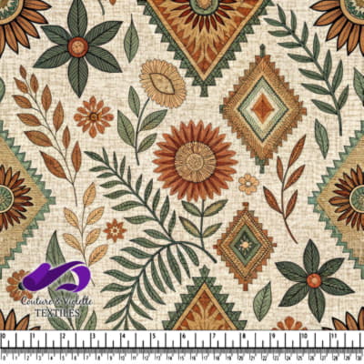 Earth tone floral and geometric patterned