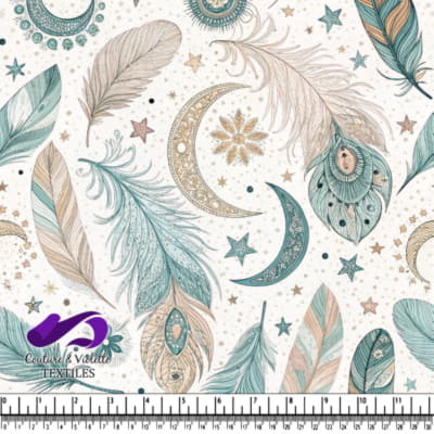 Plumes, lunes, étoiles et fleurs dans des teintes pastel douces