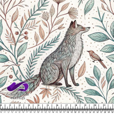 Fox and Bird Surrounded by Stylized Leaves