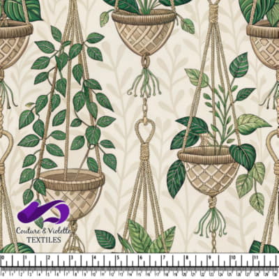 Hanging woven plant pots with green leaves