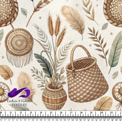 Motif de paniers rustiques et de botanique séchée