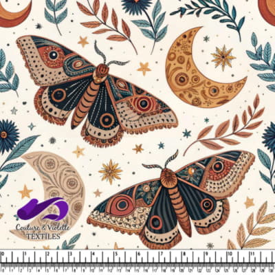 Papillons de nuit, croissants de lune et éléments botaniques