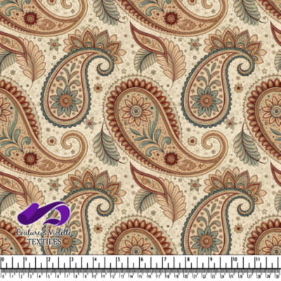 Vintage paisley and floral fabric pattern with earthy tones