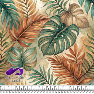 Tropical leaves pattern in green and brown