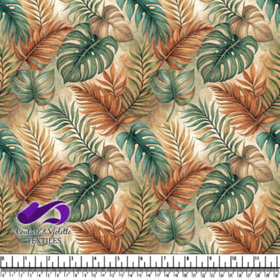 Tropical leaves pattern in green and brown