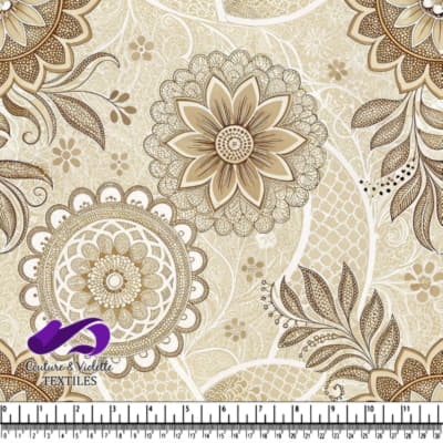 Beige and brown floral lace with flower and leaf designs