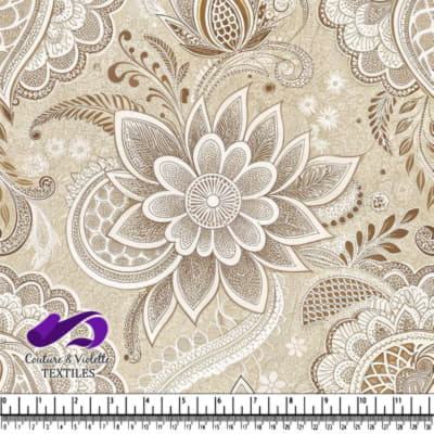 Motif floral paisley beige et blanc