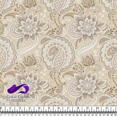 Motif floral paisley beige et blanc