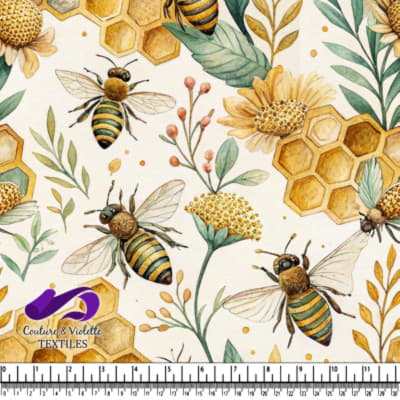 Abeilles, rayons de miel et fleurs jaunes avec feuilles vertes