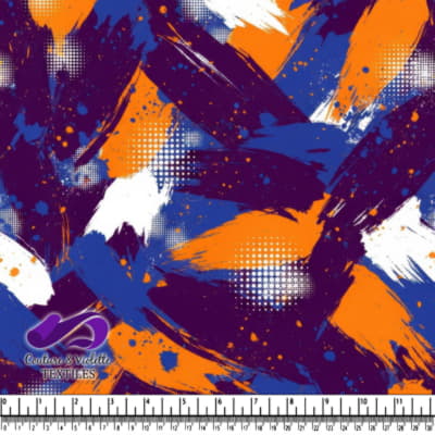 Bold brush strokes in orange white blue and purple colors