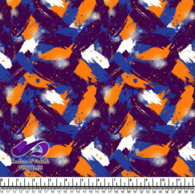 Bold brush strokes in orange white blue and purple colors