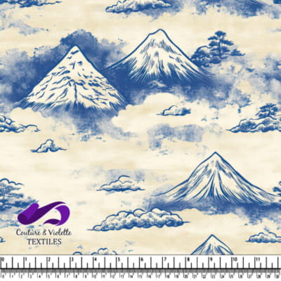 Paysage de montagne vintage avec nuages et sommets enneigés