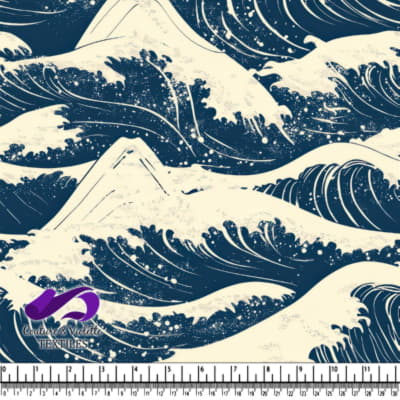 Vintage style Japanese wave ocean pattern with snow capped mountains