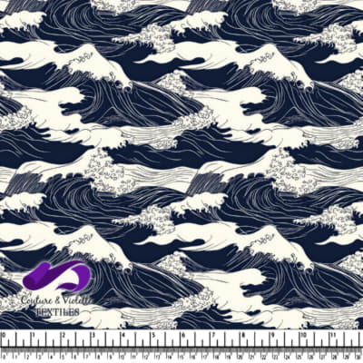 Vagues océaniques stylisées bleu marine et blanches