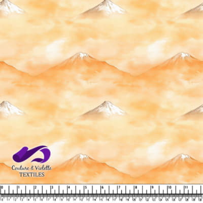 Soft Orange Misty Mountain Landscape Textile Design