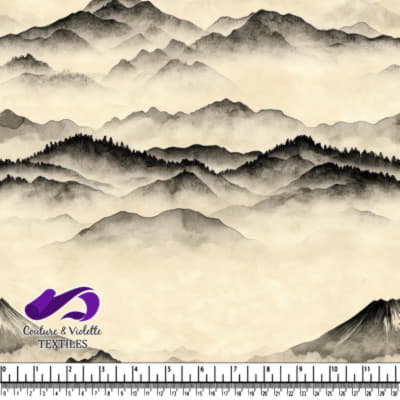 Paysage de Montagnes Brumeuses Mystiques en Style Lavis