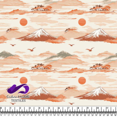 Paysage Japonais Serein avec le Mont Fuji et le Couché de Soleil