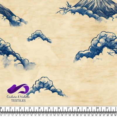 Vintage Blue Mountain Clouds Textile Pattern