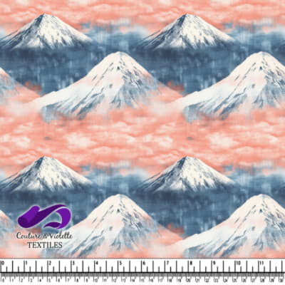 Snowy Mountain Peaks with Pink and Blue Mist