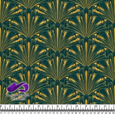Motif d'éventail Art Déco en Vert et Or