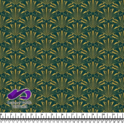 Motif d'éventail Art Déco en Vert et Or
