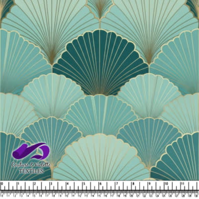 Art Deco Pattern with Teal and Gold Fan Shapes