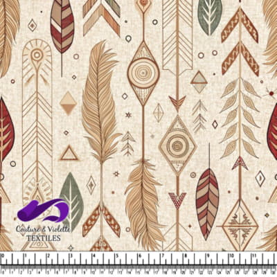 Bohemian Feather and Arrow Pattern with Geometric Accents