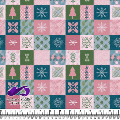 Christmas Patchwork Pattern with Trees Snowflakes and Leaves