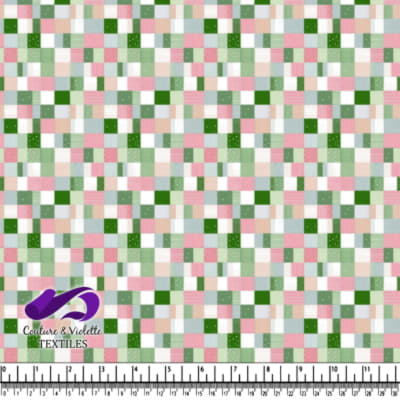 Motif de Couverture en Patchwork Pastel avec Carrés Verts, Roses et Gris