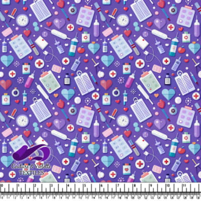 Motif Équipement Médical et de Santé sur Fond Violet