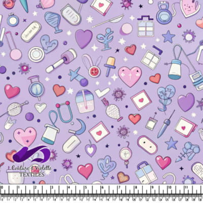 Cute Medical and Health Doodles Pattern on Lavender Background