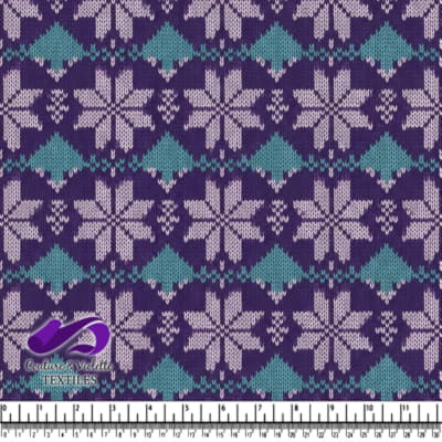 Motif tricot de flocons de neige violet et turquoise